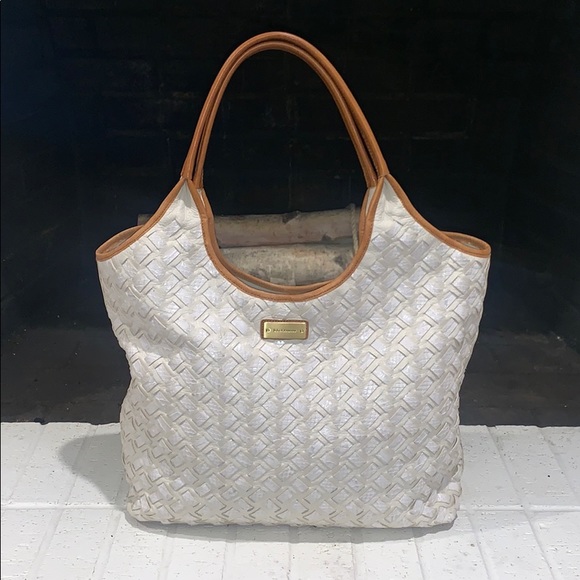 Brahmin Ivory woven leather shopper tote